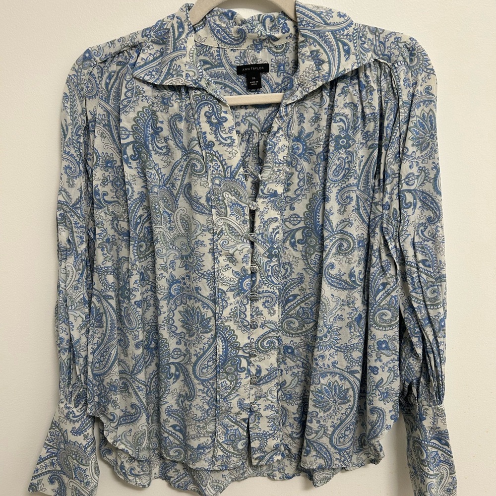 Blue and White Paisley Blouse